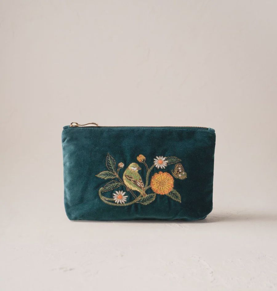 Wild Garden Velvet Mini Pouch Emerald