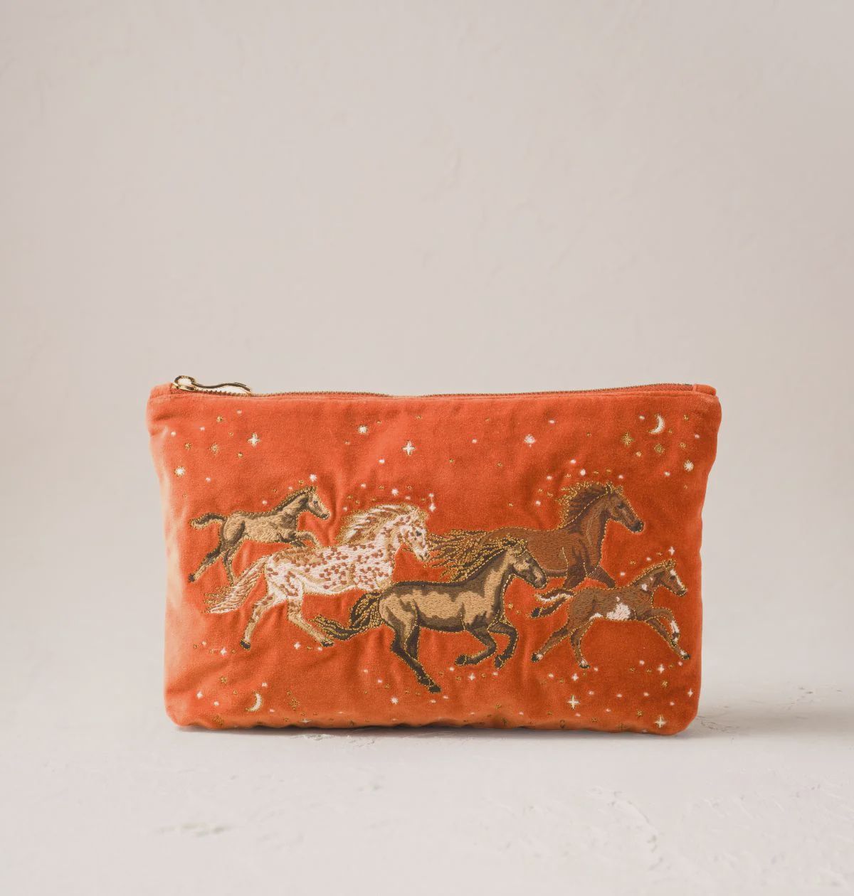 Celestial Wild Horses Velvet Everyday Pouch Terracotta