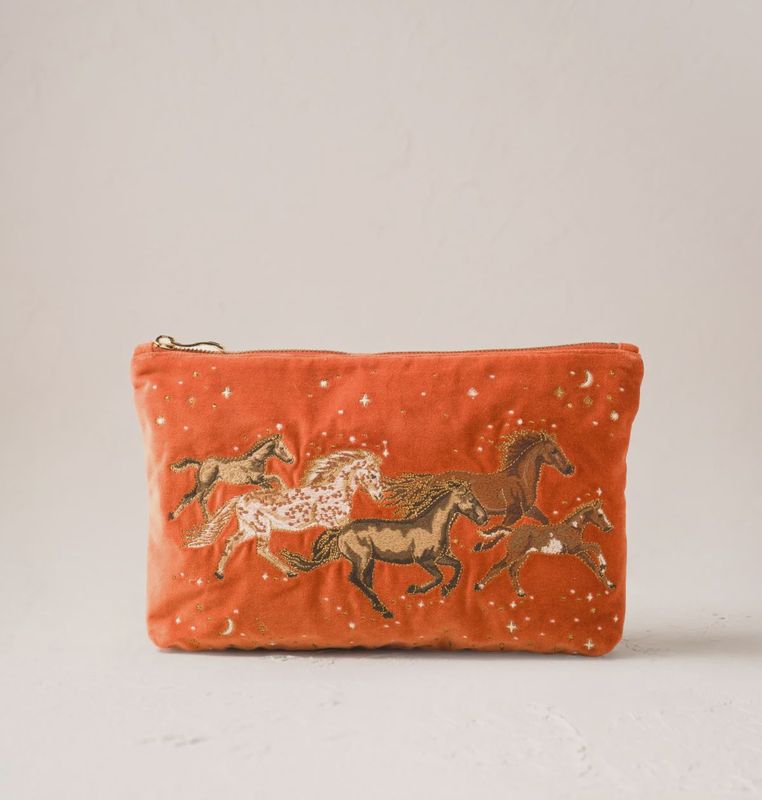 Celestial Wild Horses Velvet Everyday Pouch Terracotta