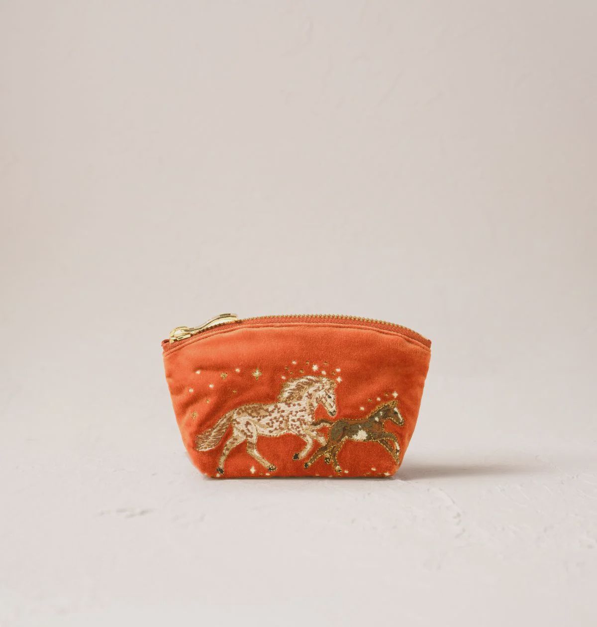 Celestial Wild Horses Velvet Coin Purse Terracotta