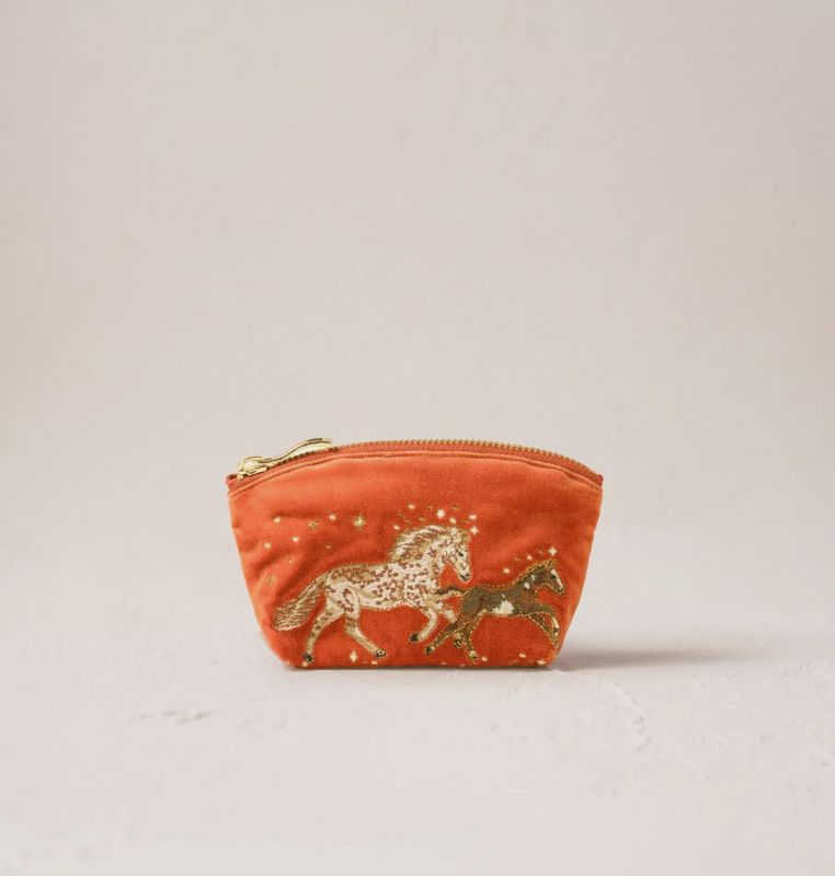 Celestial Wild Horses Velvet Coin Purse Terracotta