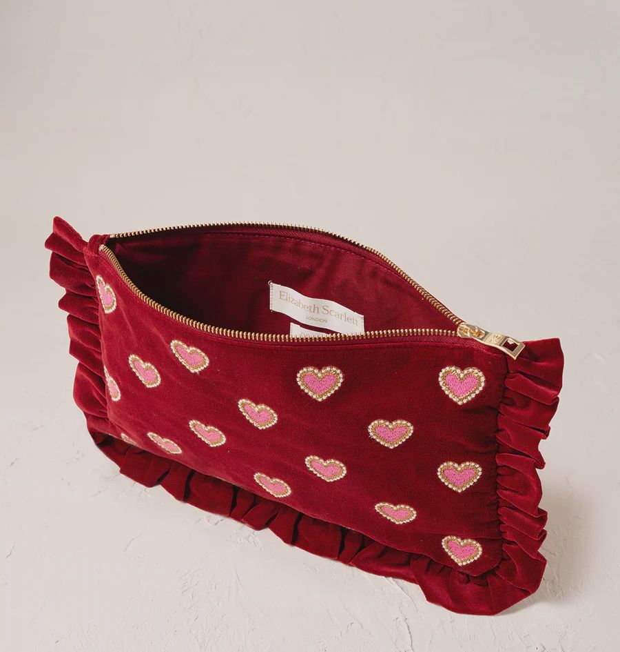 Love Hearts Velvet Frill Pouch Rouge