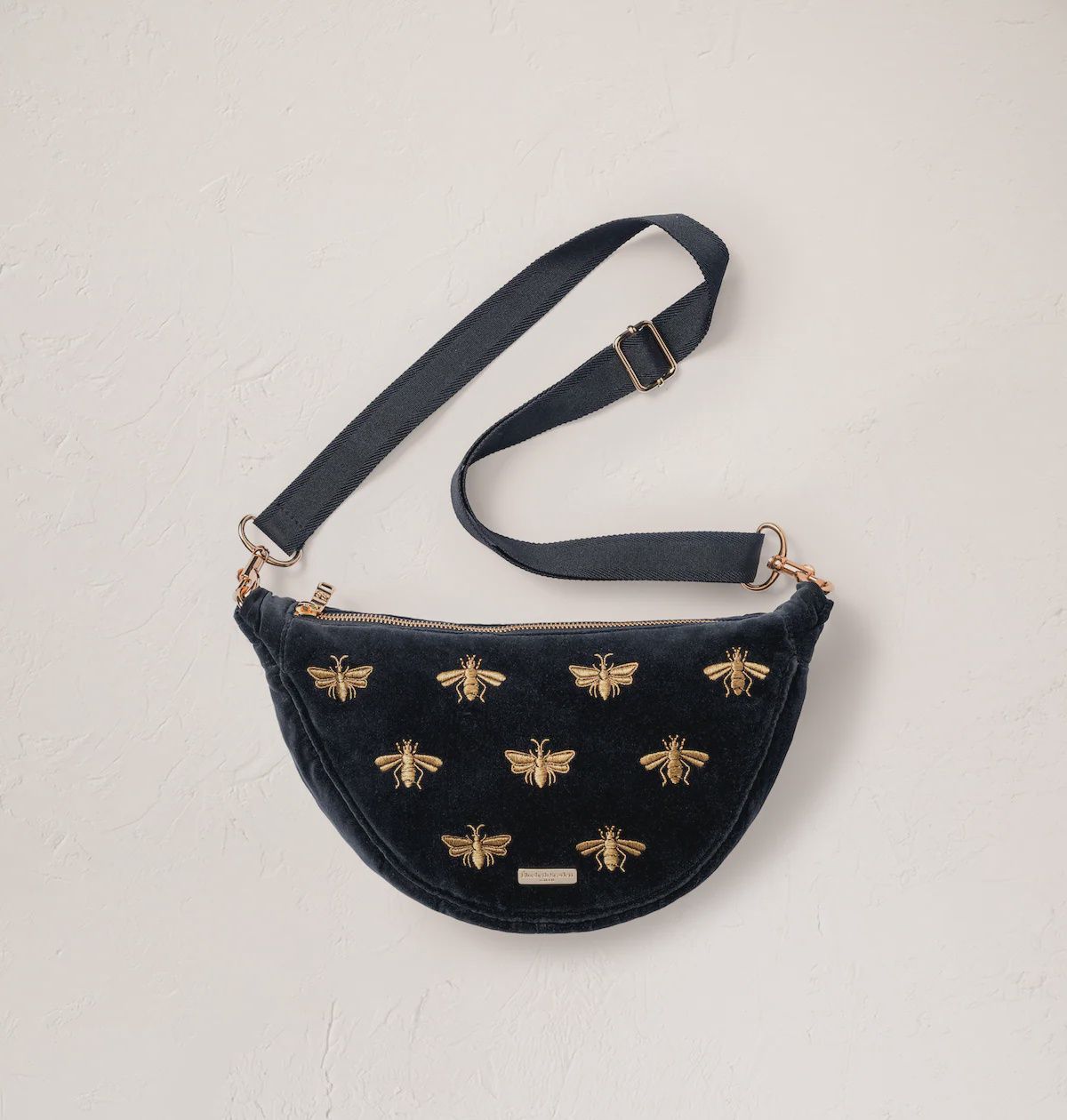 Honey Bee Velvet Crossbody Sling Bag - Charcoal