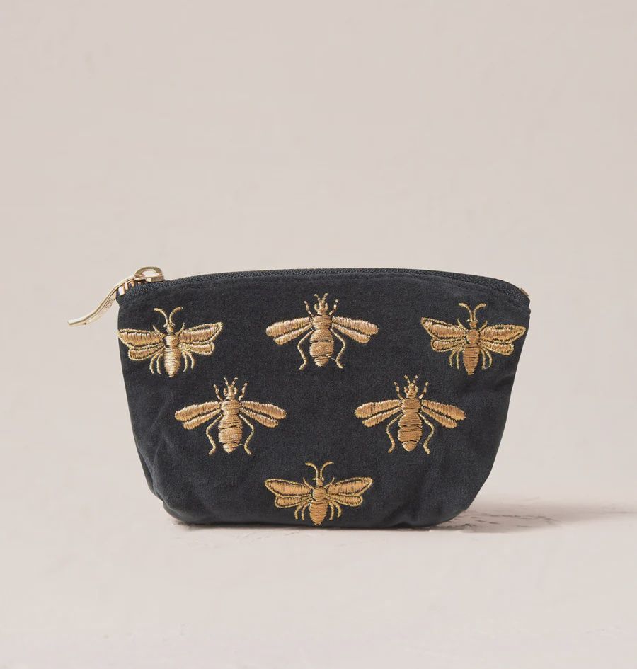 Honey Bee Charcoal Velvet Coin Purse