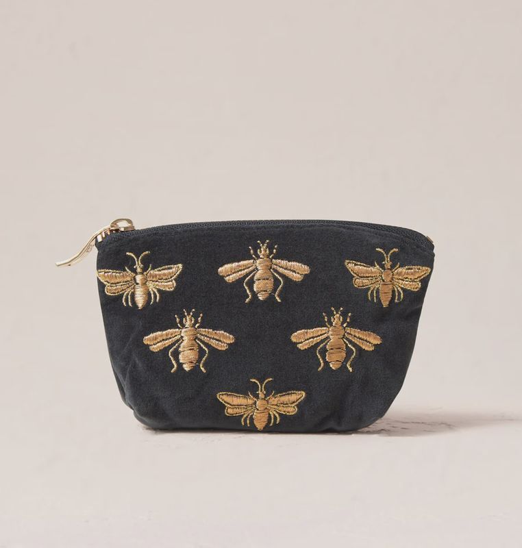 Honey Bee Charcoal Velvet Coin Purse