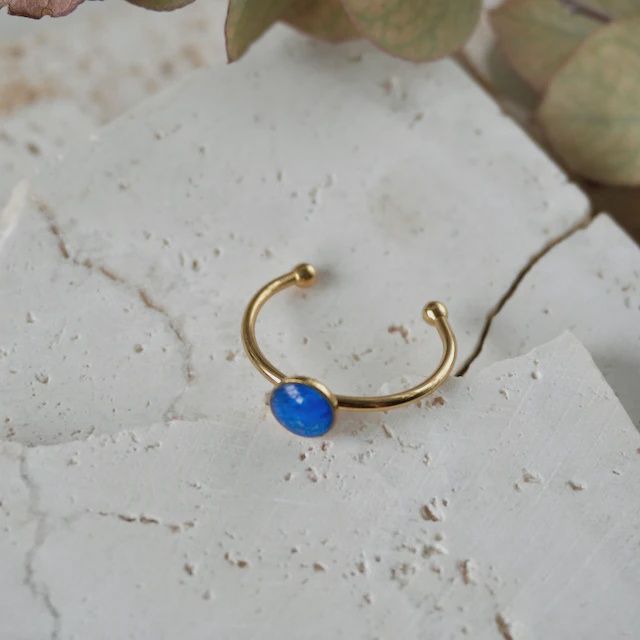 Marine Blue Adjustable Slim Ring, Colour: Marine Blue / Gold