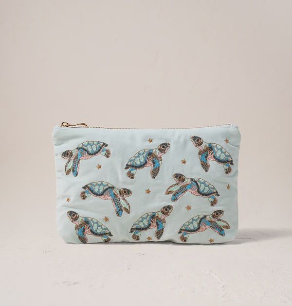 Baby Turtle Conservation Velvet Everyday Pouch - Ice Blue