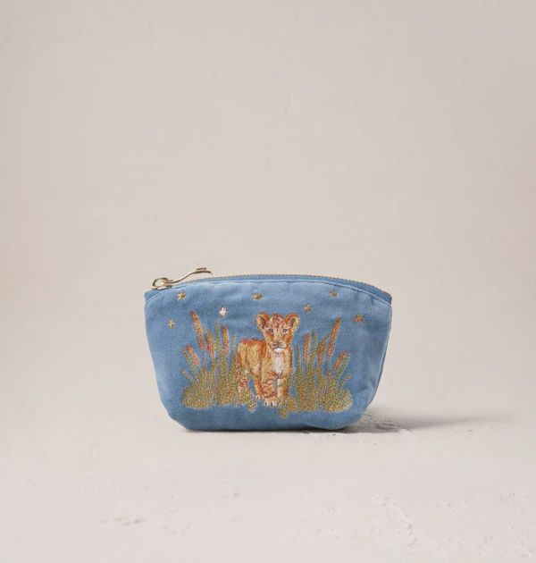 Lion Pride Velvet Coin Purse - Dusky Blue