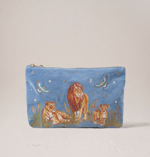 Lion Pride Velvet Everyday Pouch - Dusky Blue