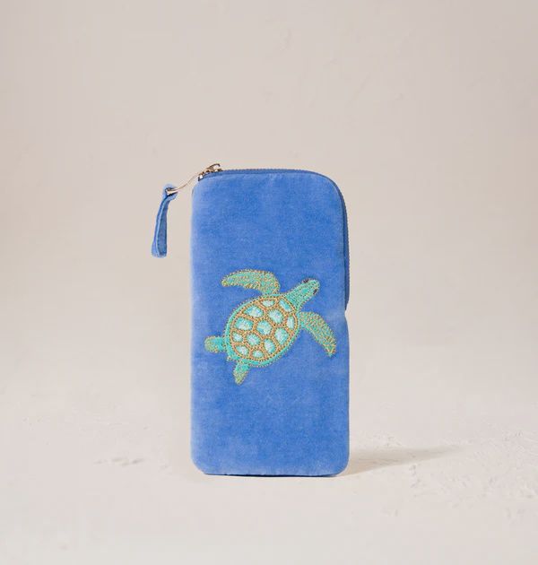 Swimming Turtle Caribbean Blue Velvet Glasses Case