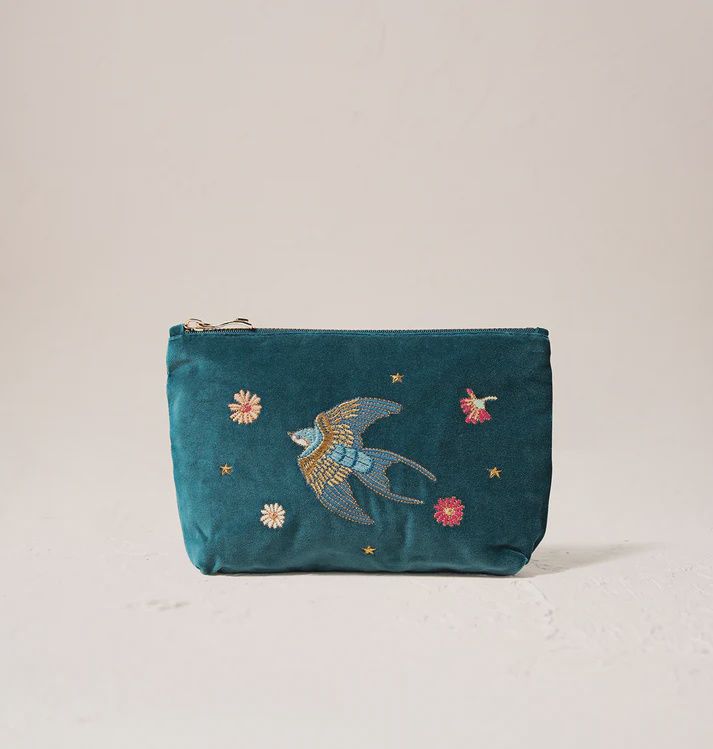 Swallows Rich Velvet Mini Pouch - Blue