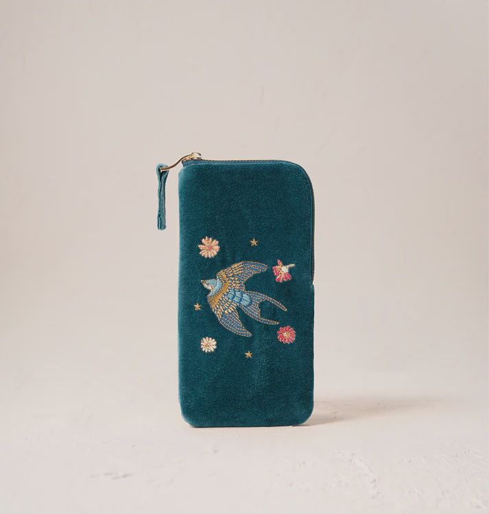 Swallows Velvet Glasses Case - Rich Blue