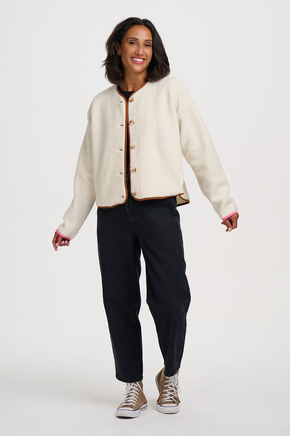 ALANA BUTTON FLEECE - OFF WHITE