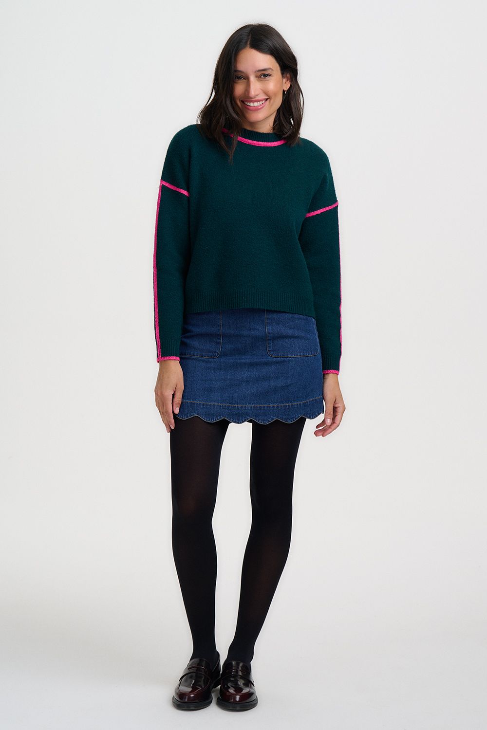VAYDA SCALLOP DENIM MINI SKIRT