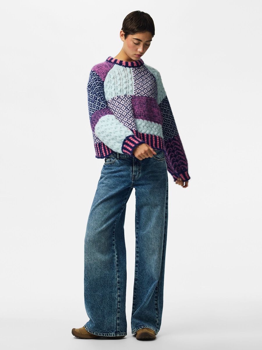 PCFUSION LS O-NECK COLORBLOCK KNIT BC