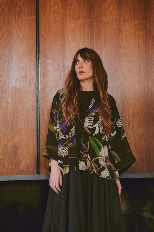 Orchid Black Crepe Kimono