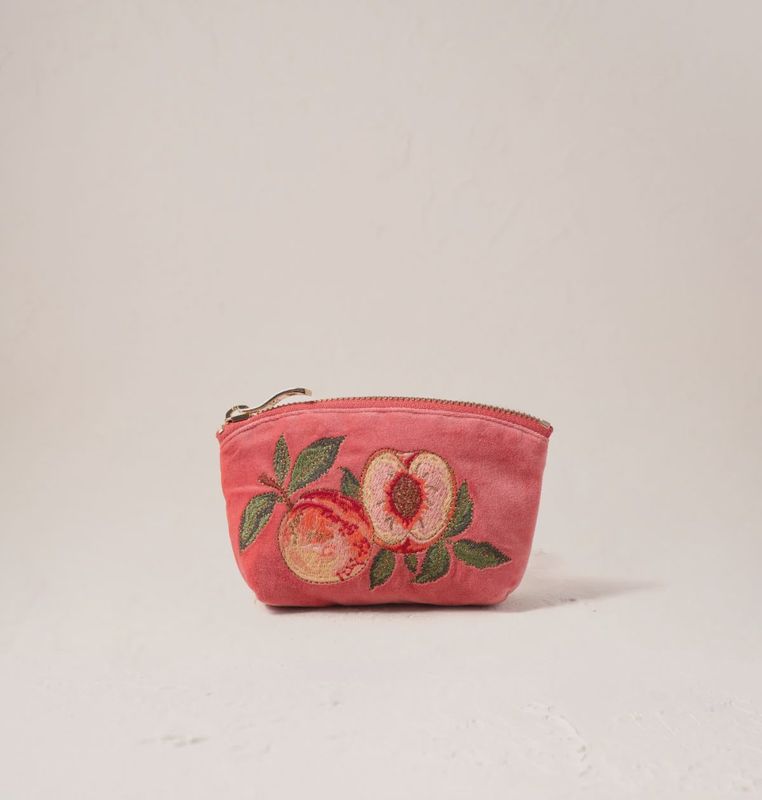 Summer Peach Velvet Coin Purse Spiced Coral