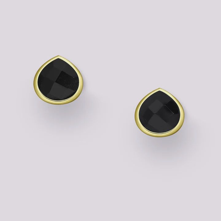 Tear Drop Lapis Stud Earrings Gold, Colour: Black Spinel