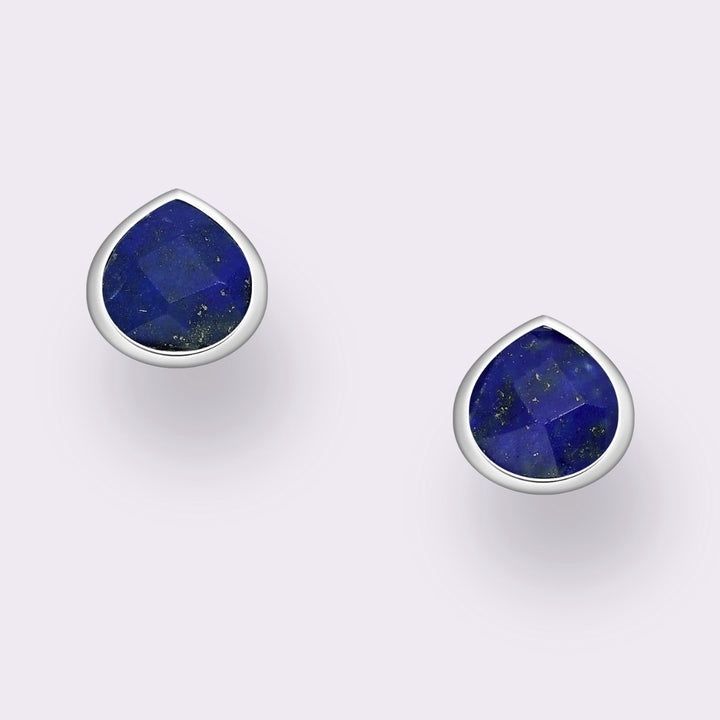 Tear Drop Stone Stud Earrings Sterling Silver, Colour: Lapis Lazuli
