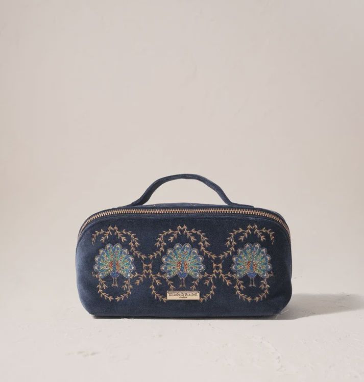Botanical Peacock Open Flat Makeup Bag Indigo