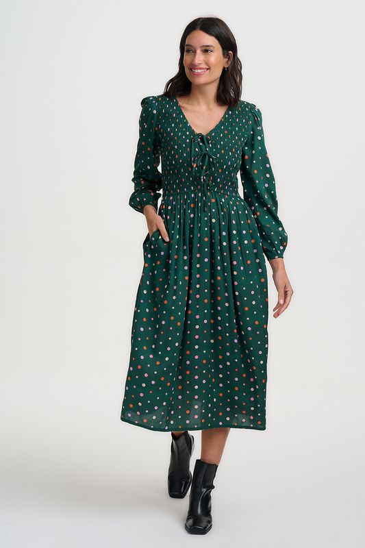 KASIA SHIRRED MIDI DRESS Green