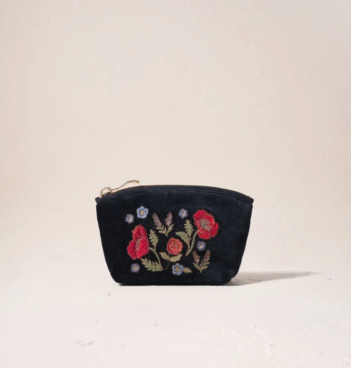 Poppy Meadow Velvet Coin Purse - Charcoal