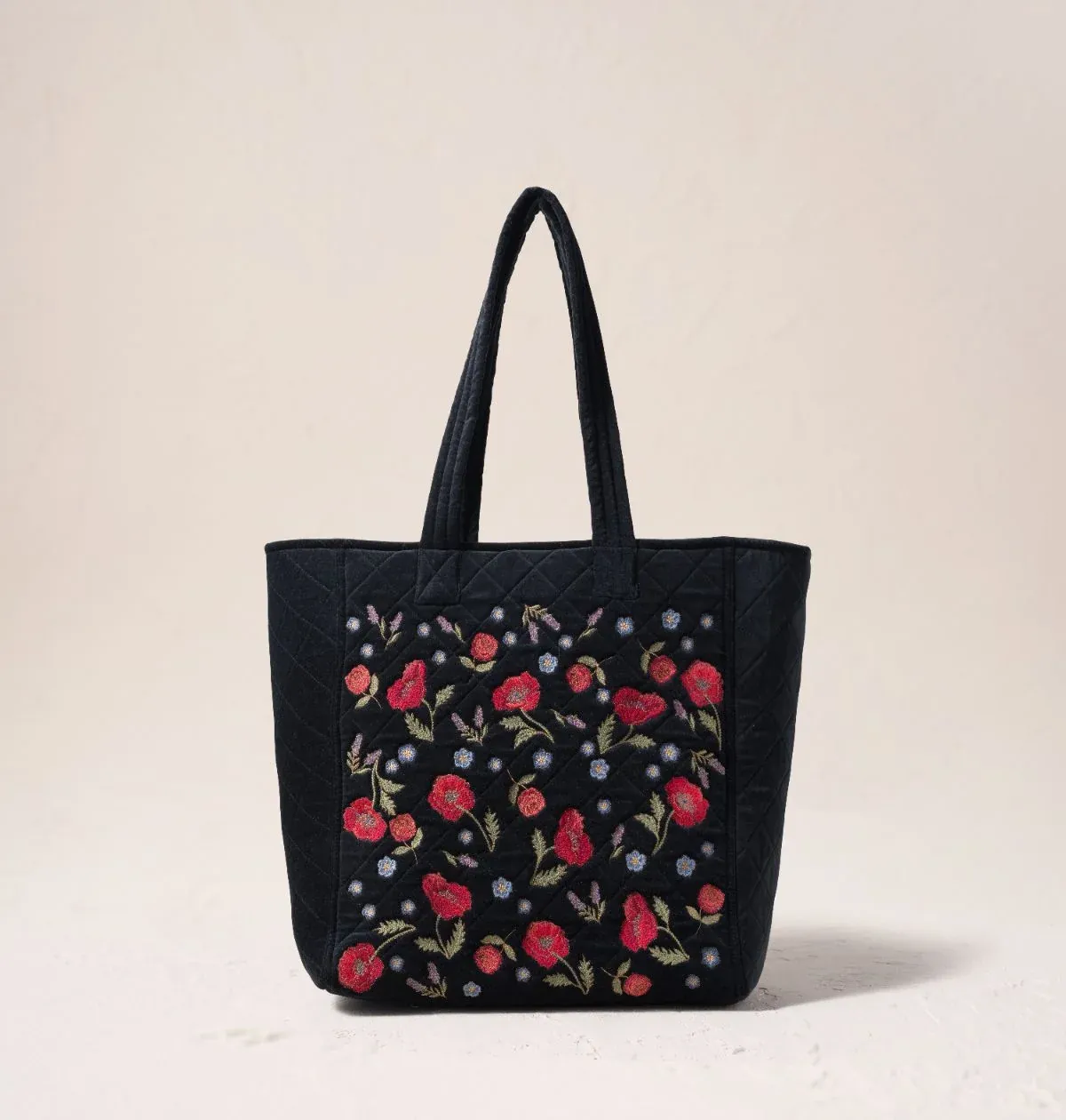 Poppy Meadow Velvet Tote - Charcoal