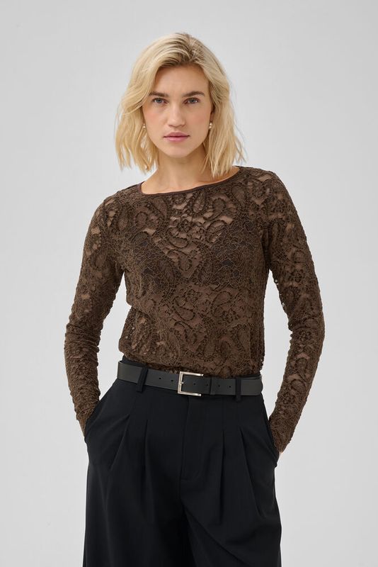 MWSalvi LS Lace Blouse - Dark Brown - Brown