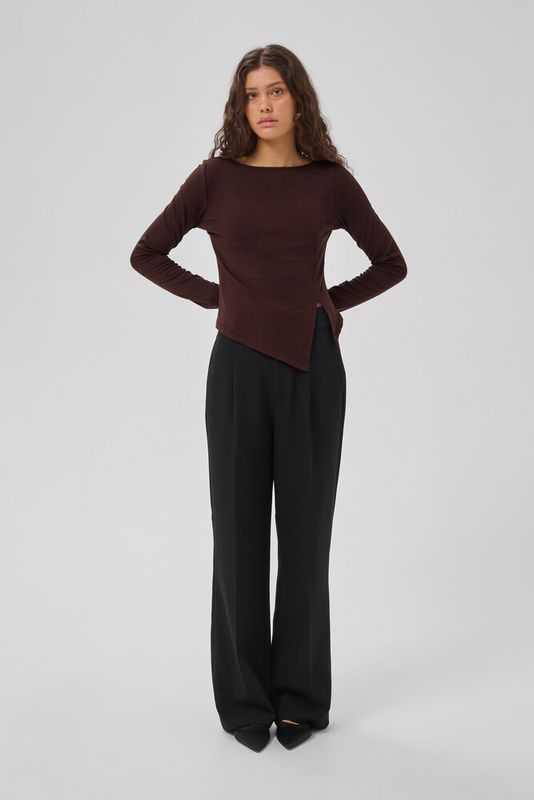 MWNupti Asymmetric Blouse - Dark Brown - Brown