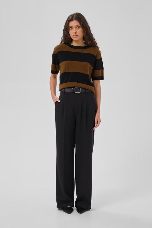 MWJola Knit Pullover SS - Bison W. Black Stripe - Brown