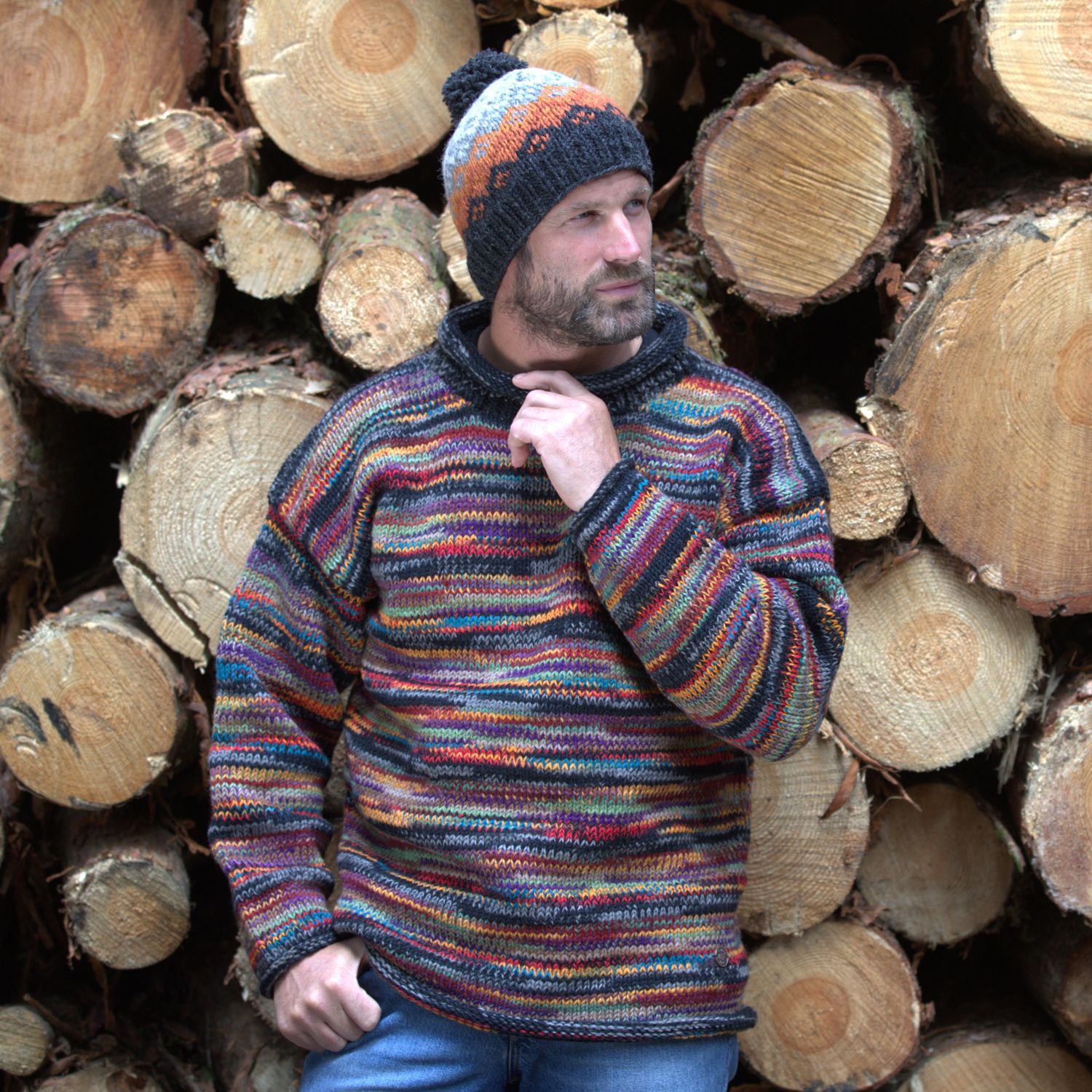 Handmade Pure Wool - Electric stripe jumper - grey