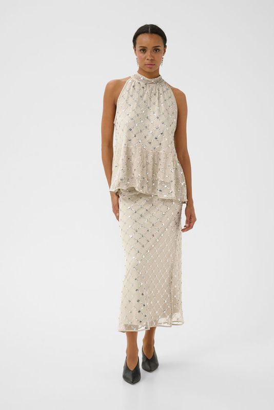 VivikaPW Skirt - Grey Metallic Placed Sequins - Grey