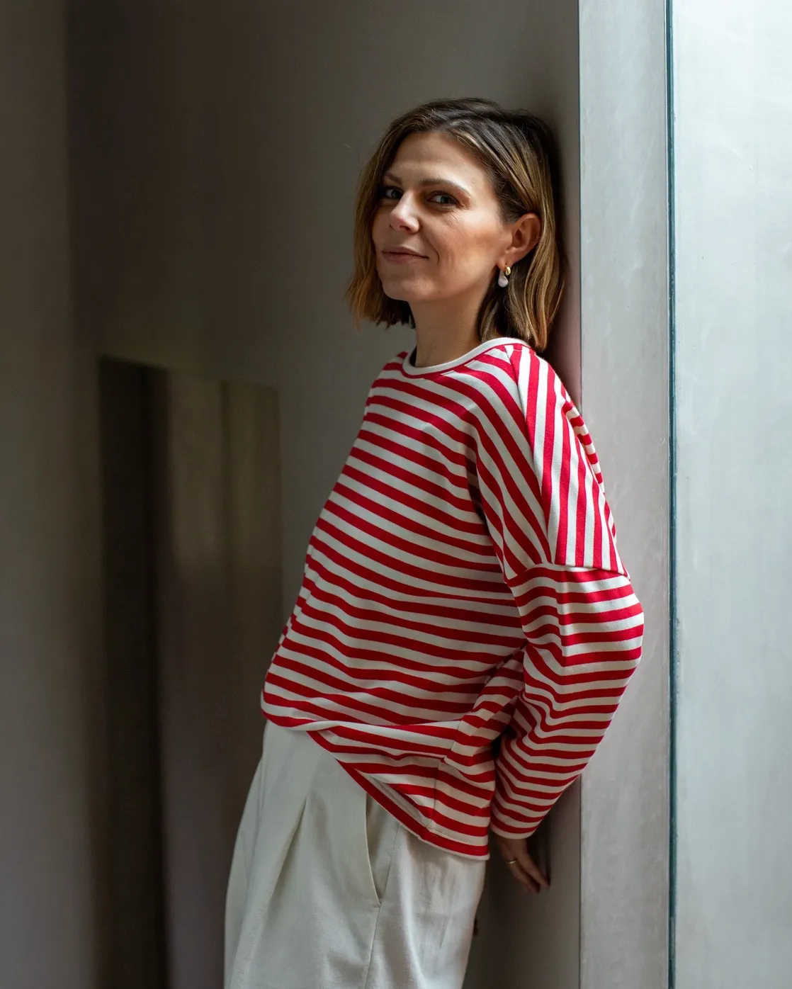 Rebecca Stripe Top  Red/Ecru