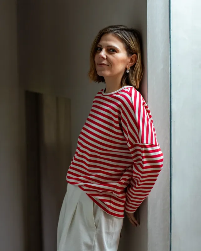 Rebecca Stripe Top  Red/Ecru