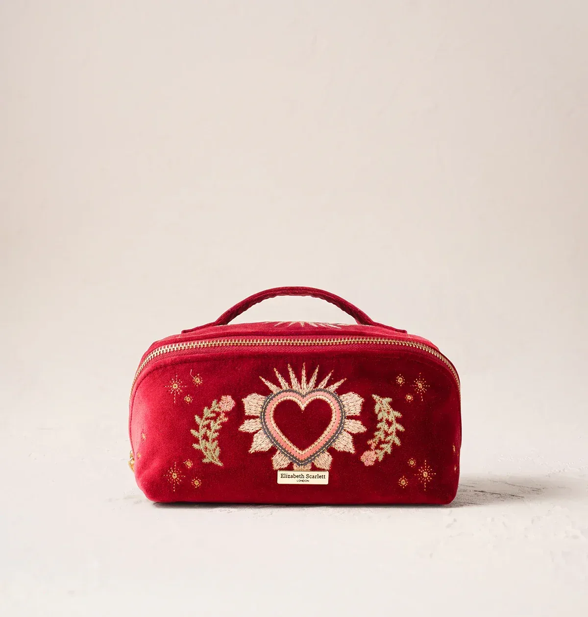 Enchanted Heart Velvet Open Flat Makeup Bag - Rouge