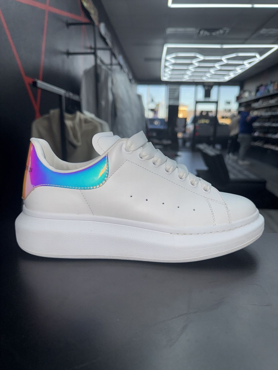 ALEXANDER McQUEEN “HOLOGRAPHIC” (SZ8.5)  USED/MISSING BOX LID