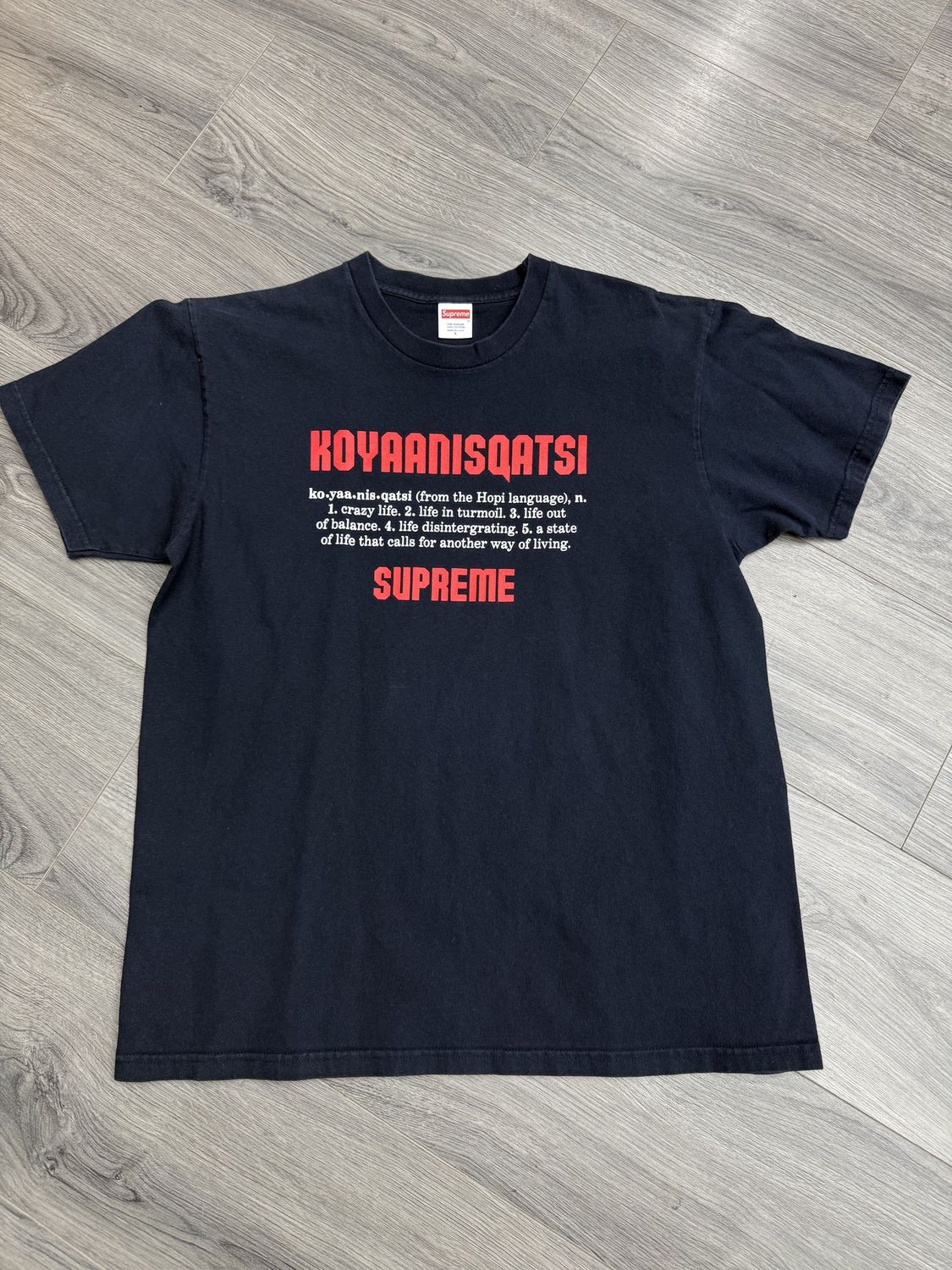 SUPREME TEE “BLK/KOYAANISQATSI” (LARGE)   USED