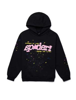 SP5DER HOODIE “BLK/PINK”  (LARGE)  NEW
