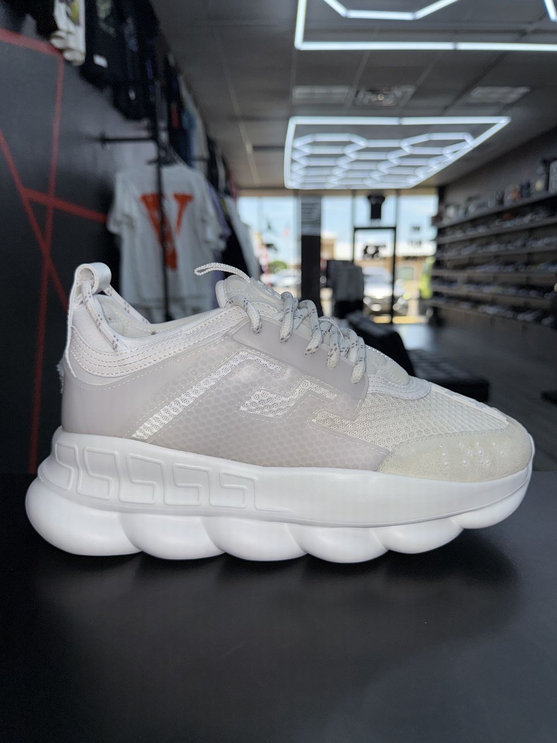 VERSACE CHAIN REACTION “WHT”  (SZ 8)  WORN 1x/OG ALL