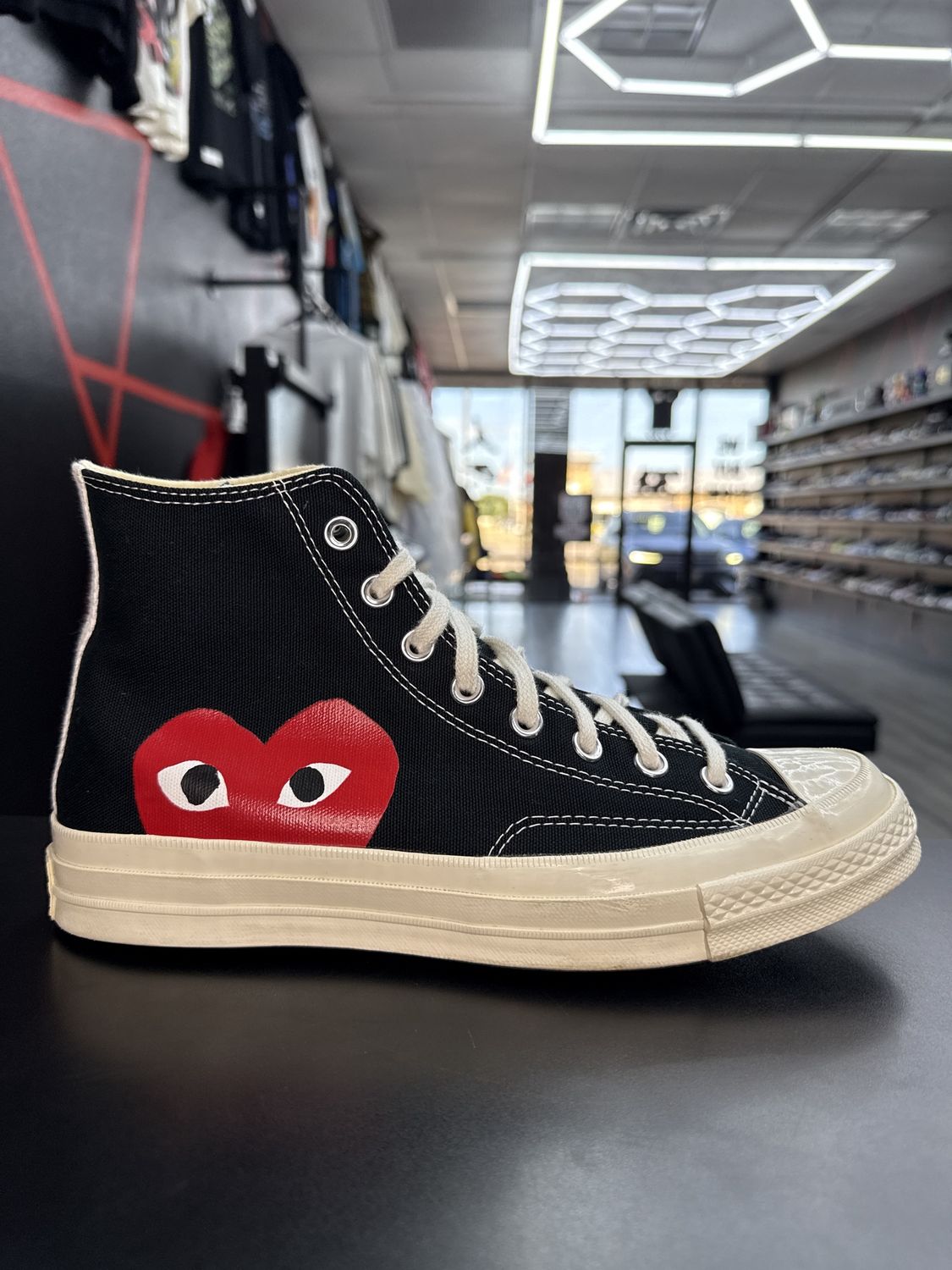 CONVERSE x CDG “BLK”  (SZ 9)  USED/OG BOX