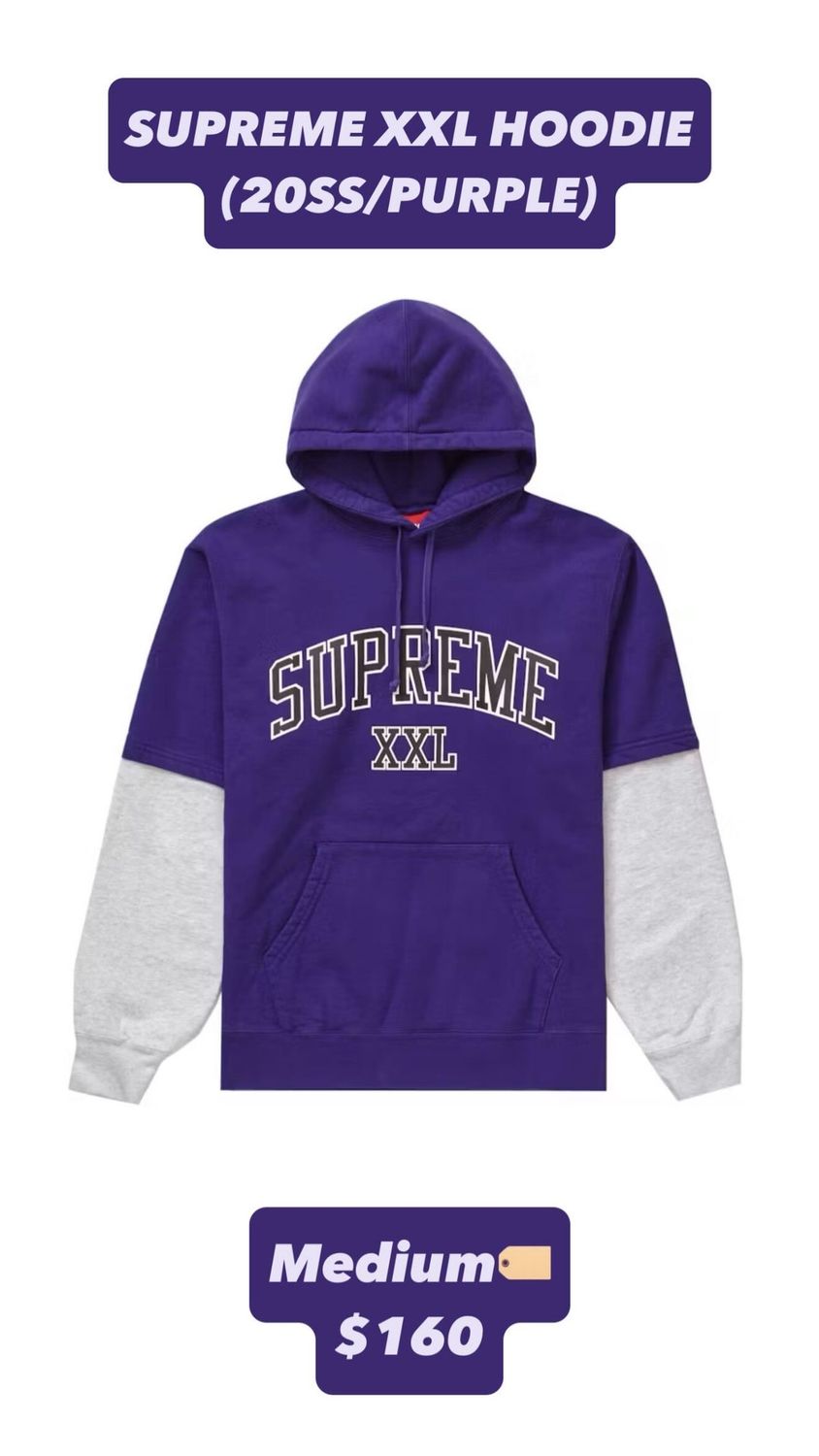 SUPREME XXL HOODIE “PURPLE”  (MEDIUM)  PRE-OWNED