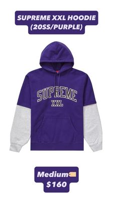 SUPREME XXL HOODIE “PURPLE”  (MEDIUM)  PRE-OWNED