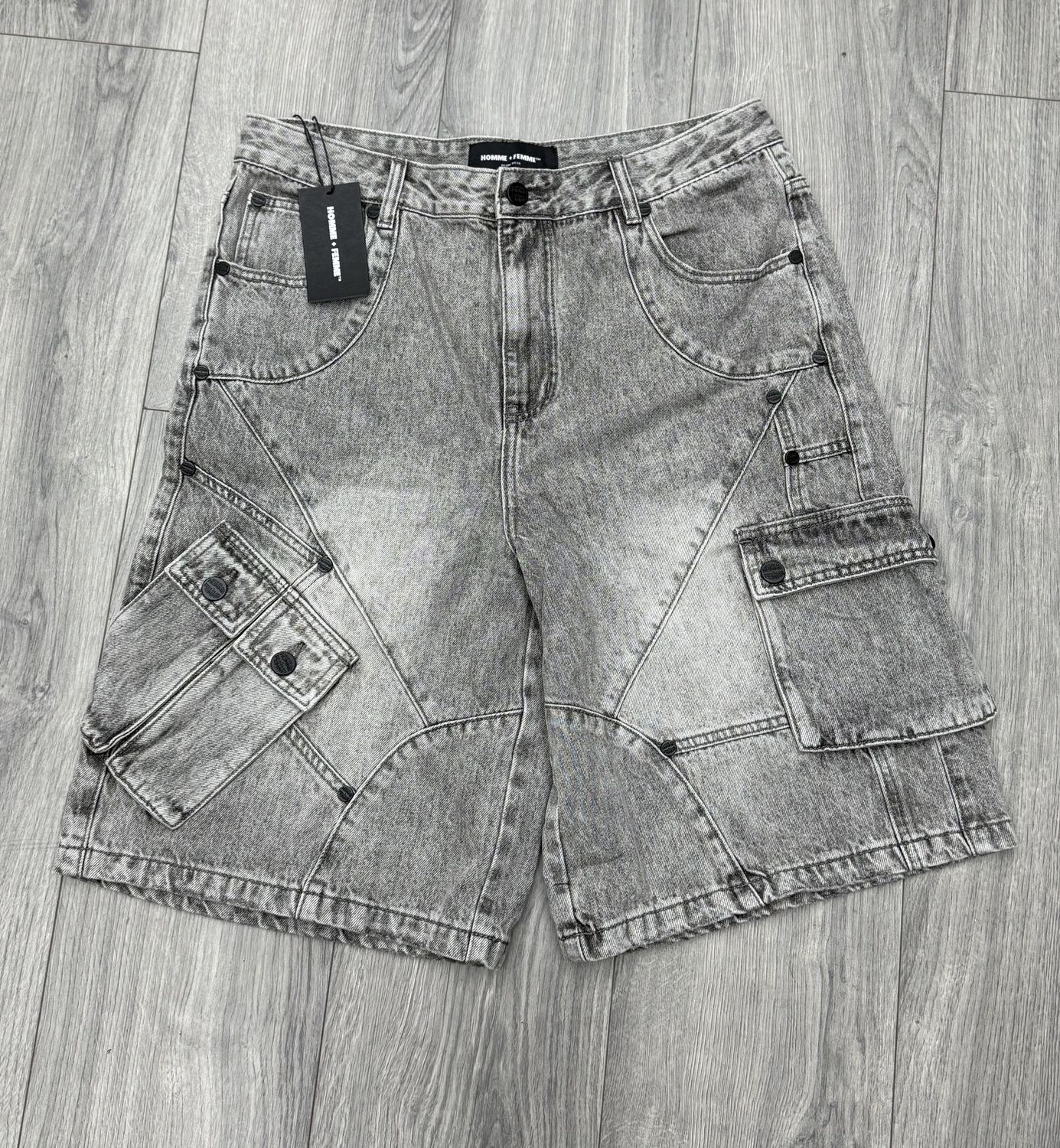 HOMME &amp; FEMME OVERSIZED JORTS  “GREY/BLK”   (34w)   NEW
