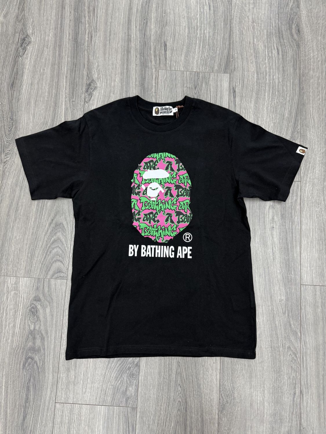BAPE TEE “BLK/PINK GRN”   (MEDIUM)  NEW