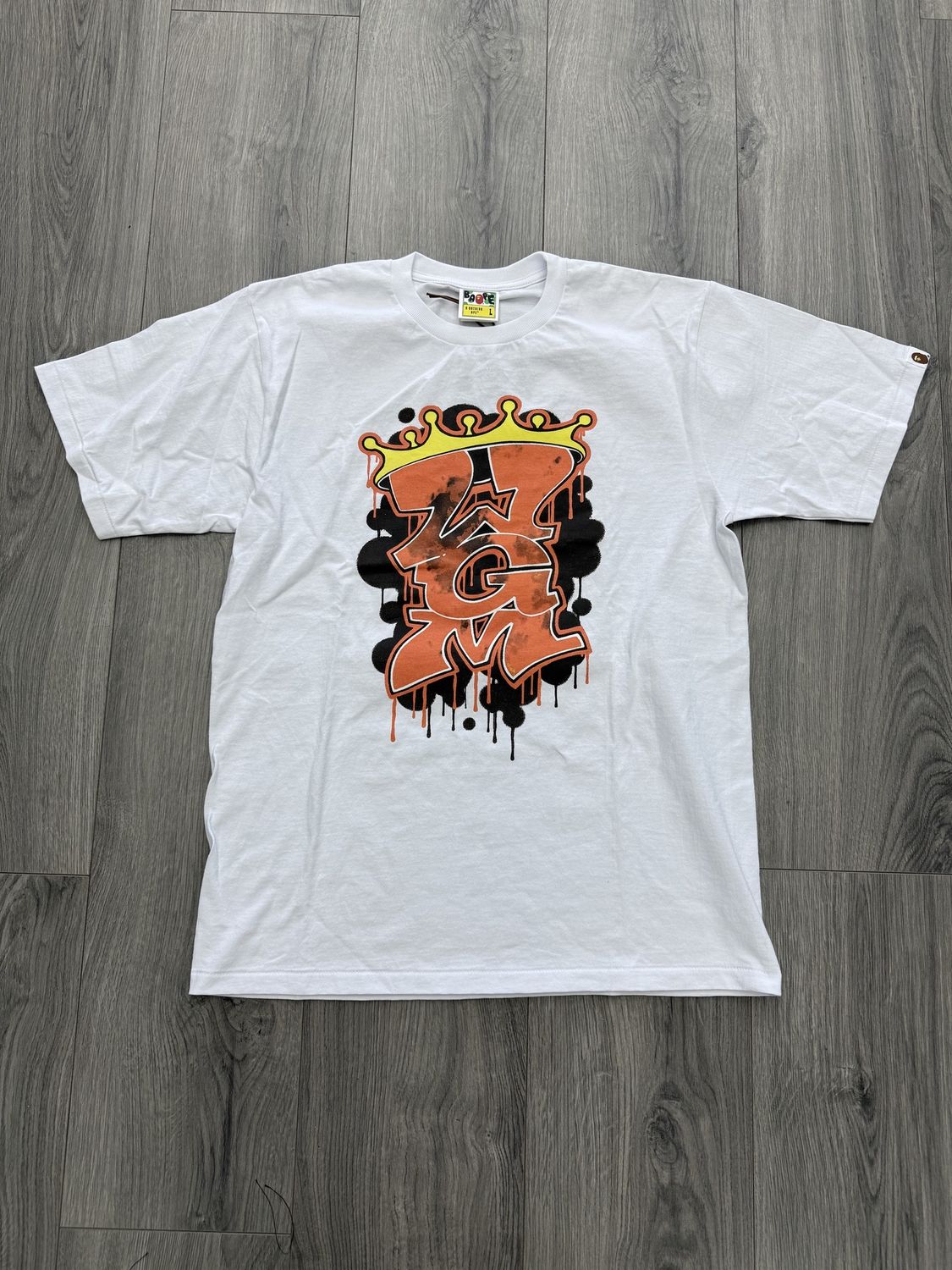 BAPE TEE “WHT/ORANGE WGM”   (LARGE)  NEW