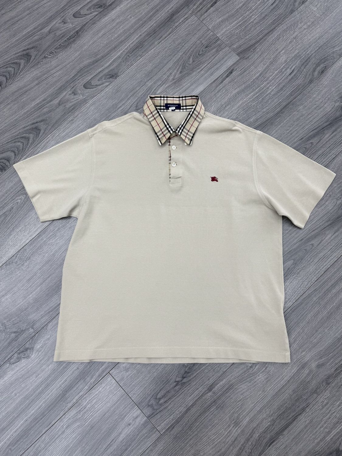 BURBERRY POLO SHIRT  “BEIGE”  (LARGE)  PRE-OWNED