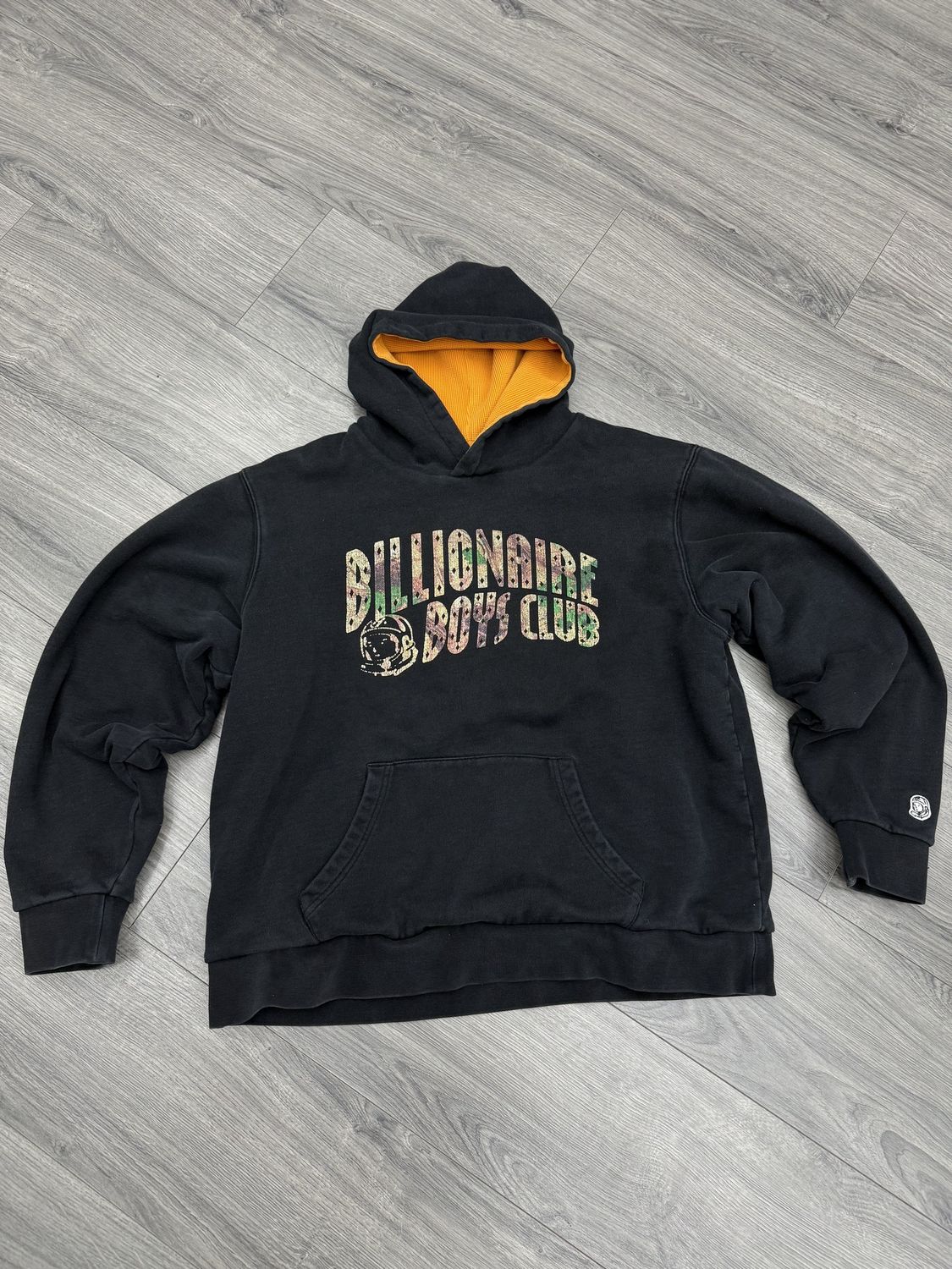 BILLIONAIRE BOY CLUB THERMAL HOODIE “BLK/CAMO/ORANGE”  (LARGE)  PRE-OWNED