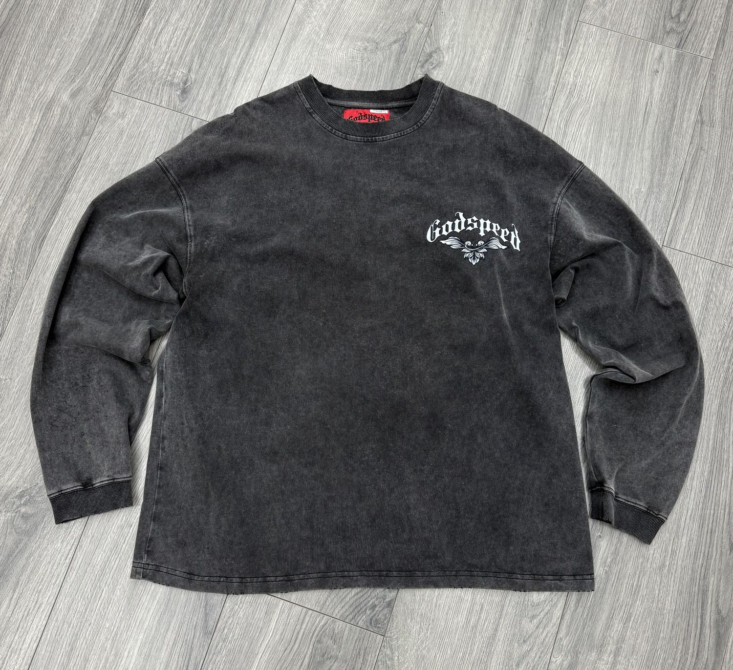 GOD SPEED LONG SLEEVE  “GREY/SKULL”  (MEDIUM/OVERSIZED)  PRE-OWNED
