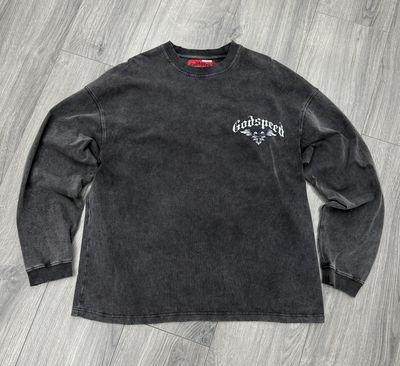 GOD SPEED LONG SLEEVE  “GREY/SKULL”  (MEDIUM/OVERSIZED)  PRE-OWNED