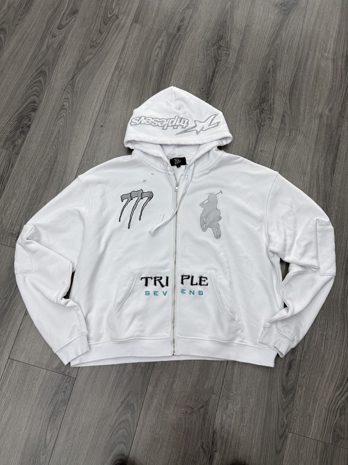 TRIPLE 7s CLUB JACKET “WHT/SILVER”  (MEDIUM)  NEW